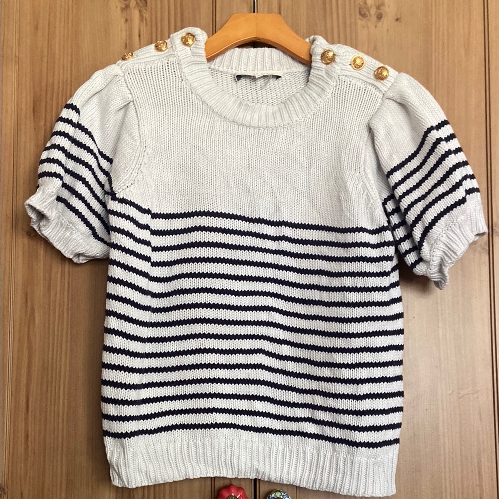 English Factory Sweater Puff Sleeve White Navy Striped M GUC